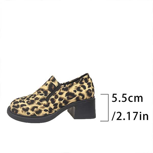 Women's Fashionable Leopard Print Chunky Heel Slip-On Shoes 54376143C