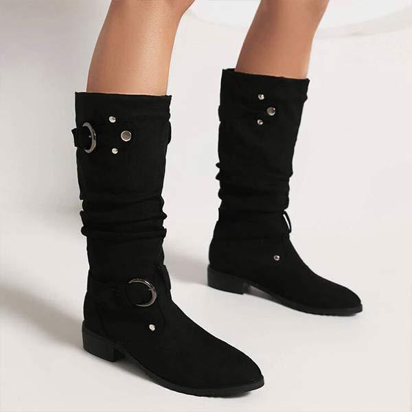 Women's Low Heel Suede Slouch Fashion Boots 90329834C