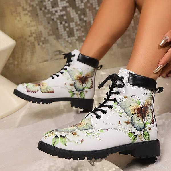 Women's Fashion Round Toe Printed Ankle Boots 10074774C