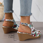Women's Floral Vintage Wedge Heel Peep Toe Sandals 74405617S