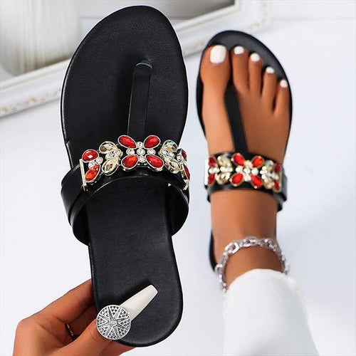 Women's Rhinestone Flat Toe Post Sandals 48449274C