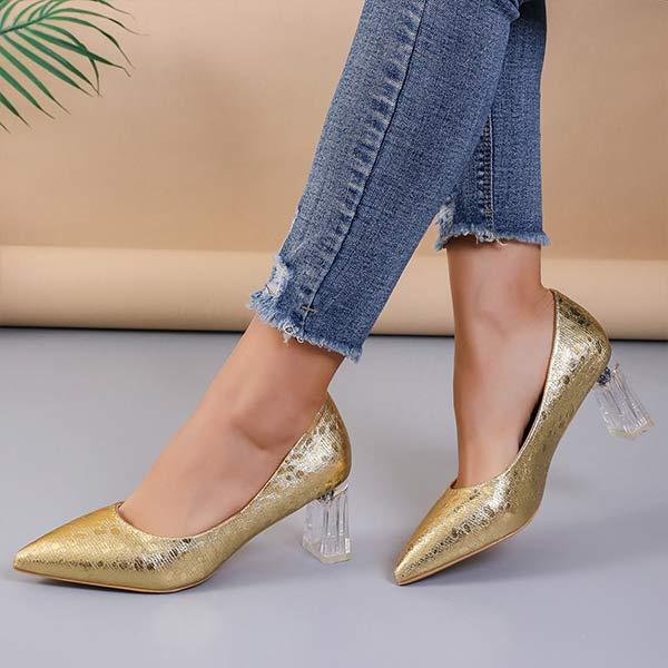 Women's Pointed Toe High-End Gold Chunky High Heels 61304809C