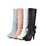 Women's High Heel Bowknot Knee-High Boots 25793922C