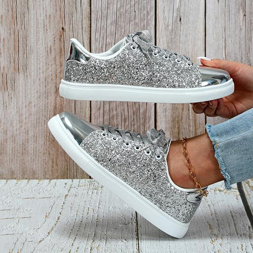 Women's Shiny Fashionable Glitter Lace-Up Sneakers 16244957S