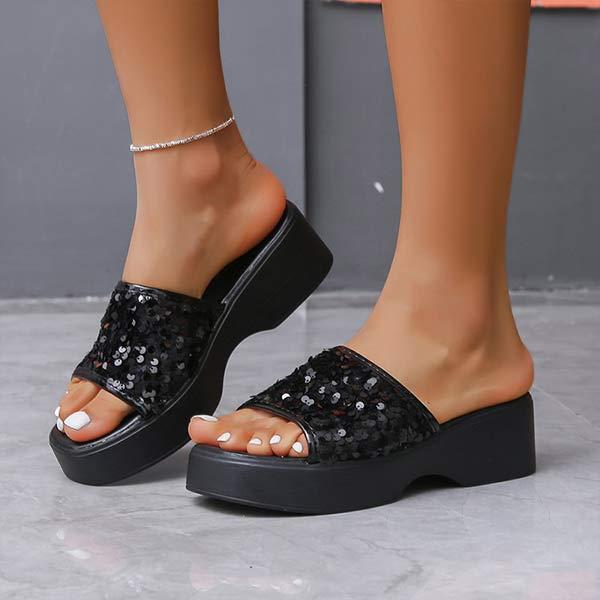 Women's Platform Glittery Wedge Thong Sandals 42228445C