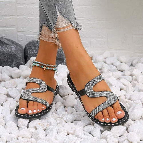 Women's Rhinestone Embellished Flat Casual Toe-Ring Sandals 80428110C