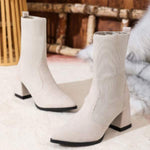 Women's Pointed Toe Retro Knitted Stitching High Heel Short Boots 48339750C