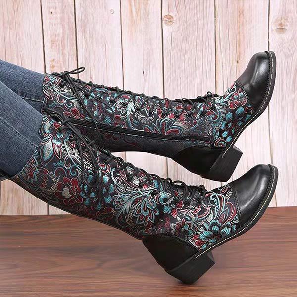 Women's Printed Block Heel Mid-Calf Riding Boots 42519073C