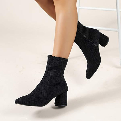 Women's Chunky Heel Solid Color Ankle Boots 33095909C