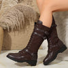 Women's PU Patchwork Denim Lace-Up Knee-High Boots 79900021C