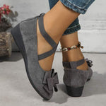 Women's Suede Bow Cross Elastic Strap Wedge Shoes 11792269C
