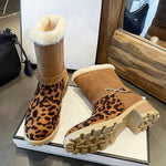 Women's Casual Leopard Print Buckle Block Heel Snow Boots 18161792S
