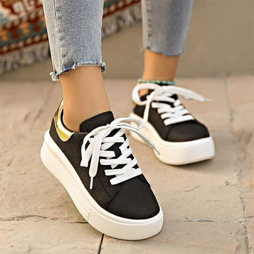 Women's Thick-Soled Color-Block Sequined Sneakers 99316720C