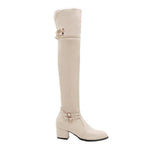 Women's Casual Belt Buckle Thick Heel Over-the-Knee Boots 77373953S