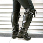 Women's Platform Knee-High Boots with Buckle Straps 94239980C