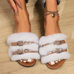 Women's Flat Belted Fur-Lined Slippers 96239205C