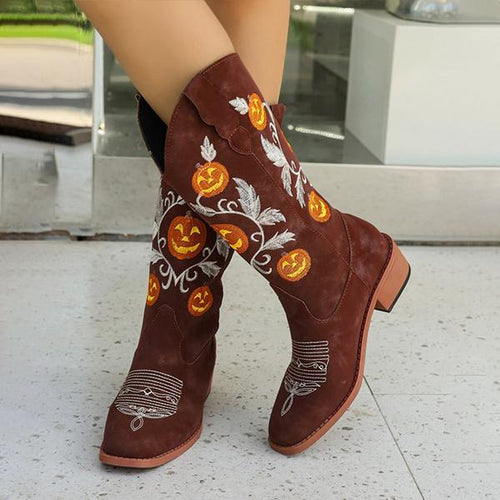 Women's Fashionable Block Heel Embroidered Western Boots 17006062S