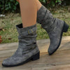 Women's Vintage Denim Belt Buckle Round Toe Low Heel Martin Boots 83021774C