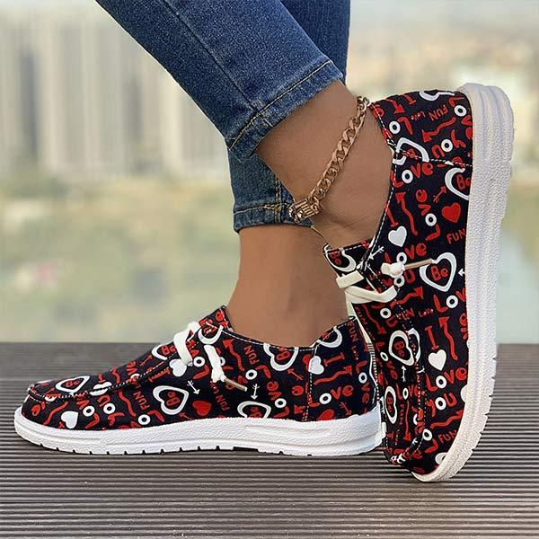 Women's Flat Love Printed Canvas Shoes 90752453C