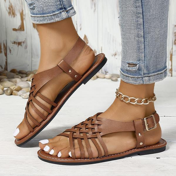 Women's Fashionable Cross-Strip Buckle Flat Sandals 76143943S