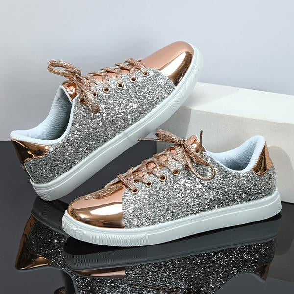 Women's Shiny Fashionable Glitter Lace-Up Sneakers 16244957S