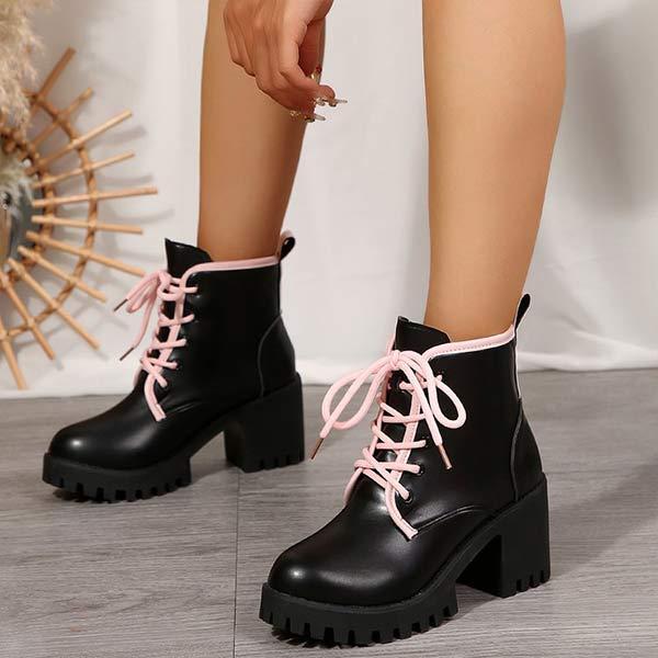 Women's Lace-Up Round Toe Thick Sole Fashion Trend Martin Boots 47400153C