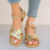 Women's Elegant Gold Cross Strap Flat Sandals 74341311S