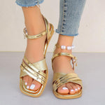 Women's Elegant Gold Cross Strap Flat Sandals 74341311S