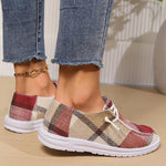 Women's Lace-Up Casual Plaid Flat Canvas Shoes 06532324S