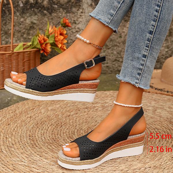Women's Hollow Casual Fish Mouth Wedge Sandals 07085361S