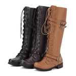 Women's High-Cut Lace-Up Riding Boots with Buckle and Studded Details 92176439C