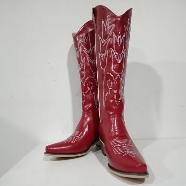 Women's Vintage Embroidery Chunky Heel Western Boots 14839752S