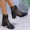 Women's Mesh Block Heel Ankle Boots 18782188C