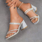 Women's Rhinestone Single Strap Chunky Heel Sandals 45500248C
