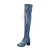 Women's Fashionable Chunk Heel Denim Over-the-Knee Boots 81332209S