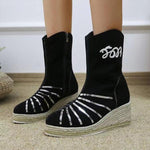 Women's Retro Casual Embroidered Wedge Booties 80255238S