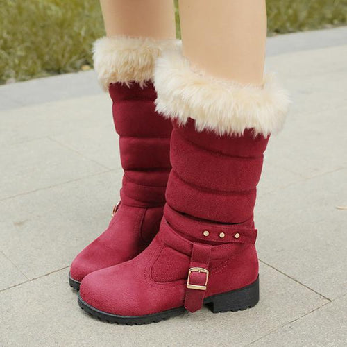 Women's Casual Belt Buckle Mid-calf Snow Boots Cotton Boots 34323139S