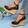 Women's Shallow Platform Platform Wedge Heel Strappy Shoes 51651434C