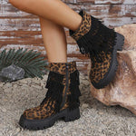 Women's Fashion Leopard Tassel Platform Ankle Boots 47923879S