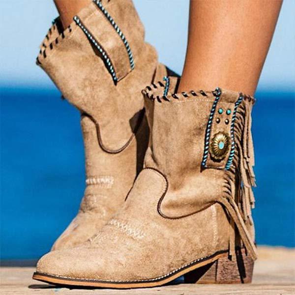 Women's Fringe Short Shaft Fashion Boots 85390113C