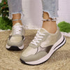 Women's Round Toe Flat Lace Up Contrast Color Sneakers 48714342C