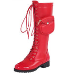 Women's Fashion Lace-Up Knee-High Boots with Side Decorative Bags 32036971S