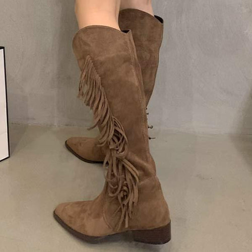 Women's Pointed-Toe Western Cowboy Boots with Fringe Detail 23045560C