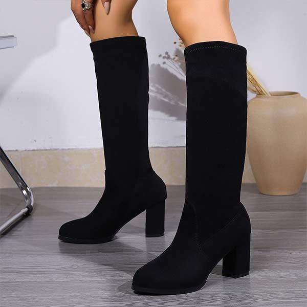 Women's Suede Chunky Heel Stretch Over-the-Knee Boots 63909600C