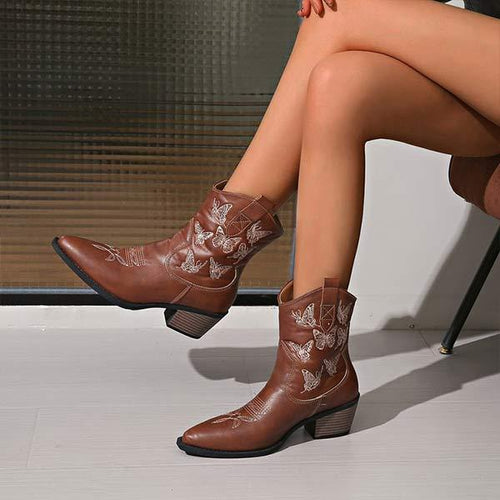 Women's Pointed Toe Vintage Embroidered Western Cowboy Boots 55870739C