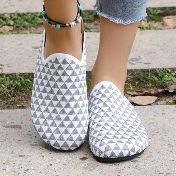 Women's Knitted Triangular Geometric Flat Half Slippers 57255538S