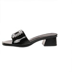 Women's Chunky Heel Rhinestone Square Buckle Mid-Heel Slide Sandals 84401616C
