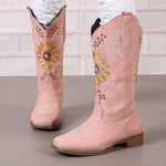 Women's Vintage Embroidered Chunky Heel Long Boots 54607670C