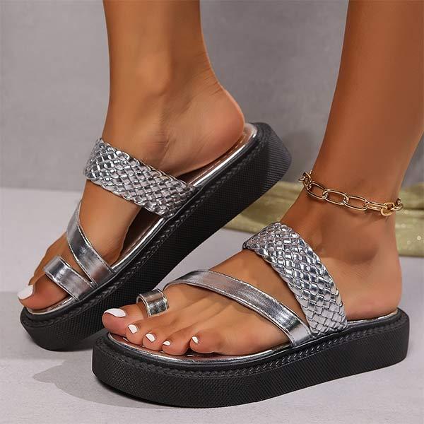 Women's Solid Color Toe-Ring Platform Slide Sandals 79264587C