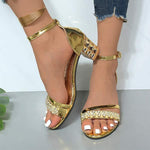Women's Rhinestone One-Strap Mid-Heel Roman Sandals 87197911C